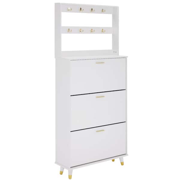 Karl home White Hall Tree with 3 Shoe Storage Cabinet and 8 Hooks