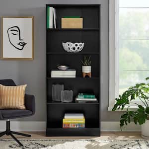 71 in. Black Wood 5-Shelf Basic Bookcase with Adjustable Shelves