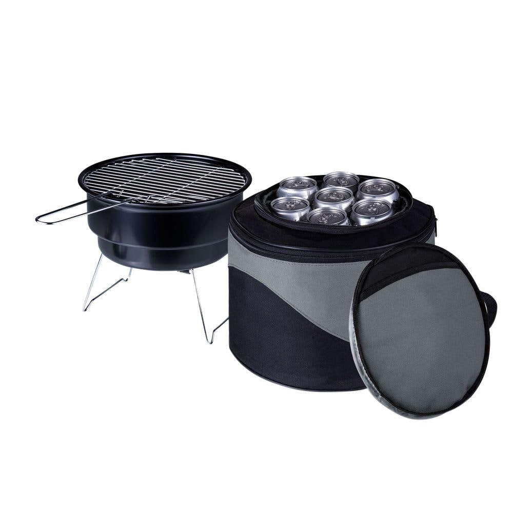 Black Chrome Portable Charcoal Grill with Cooler Tote