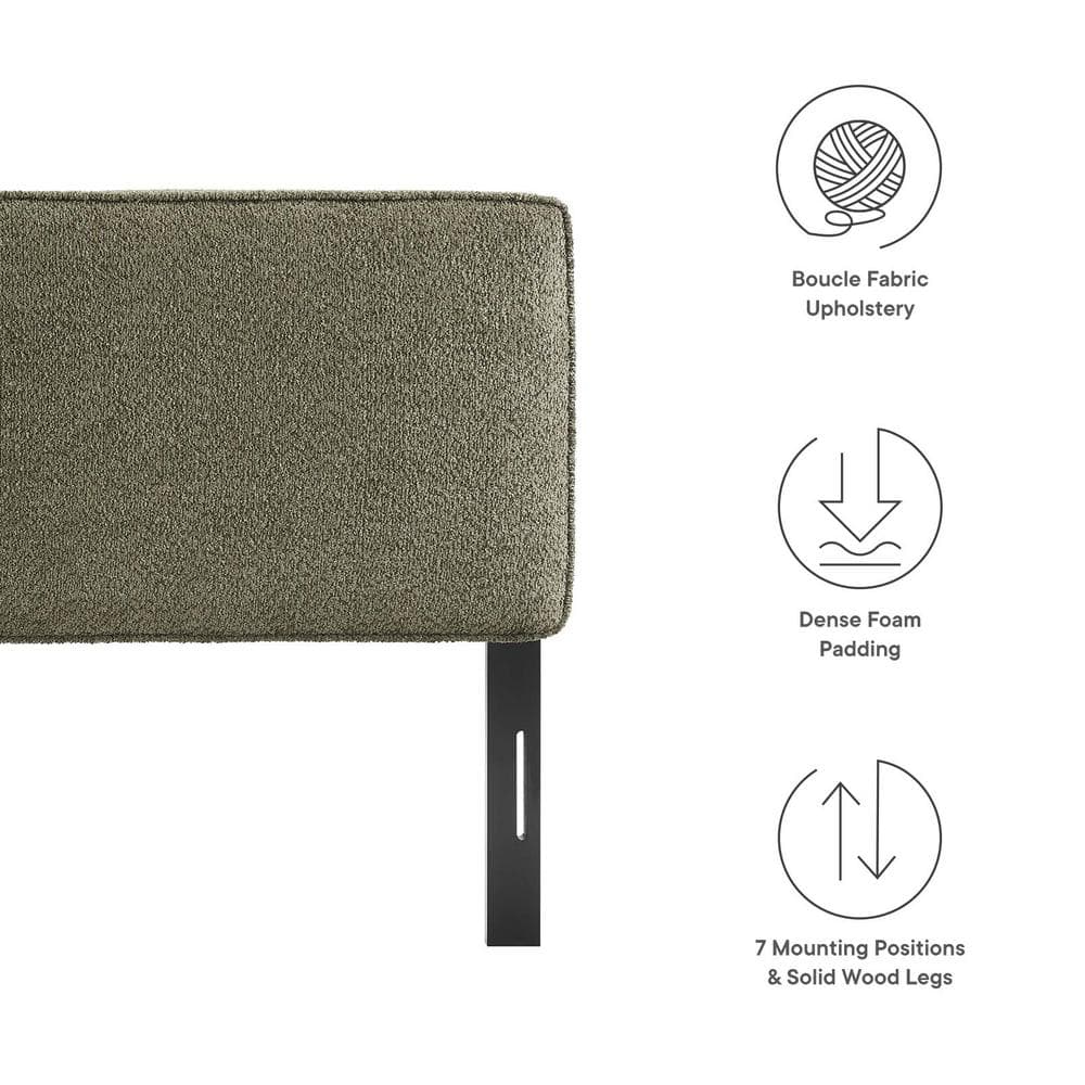 Lindee Sage Boucle Upholstered King Headboard with Solid Wood Legs