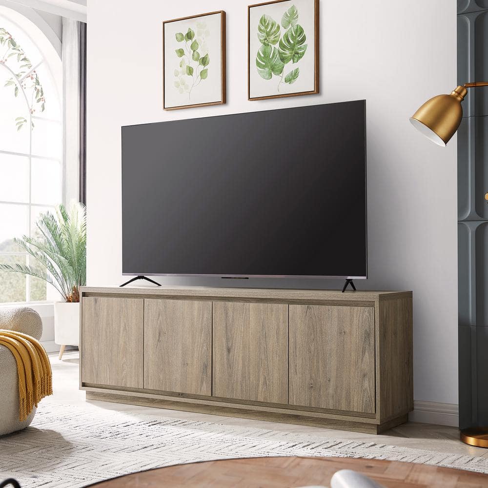 Antiqued Gray Oak 68" TV Stand with Cabinets