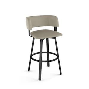 Stinson 30 in. Greige Faux Leather/Black Metal Bar Stool