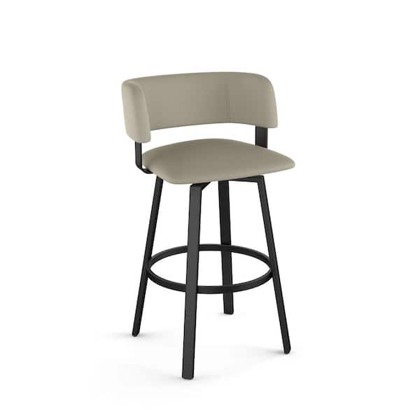 Amisco Stinson 30 in. Greige Faux Leather/Black Metal Bar Stool