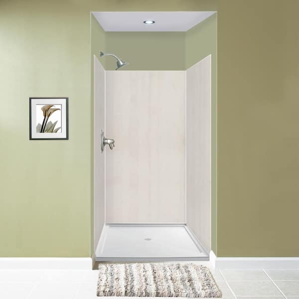 Transolid Expressions 36 in. x 36 in. x 72 in. 3-Piece Easy Up Adhesive Alcove Shower Wall Surround in Bleached Oak