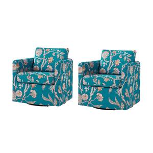 Benjamin Teal Modern Slipcovered Upholstered Swivel Chair (Set of 2)