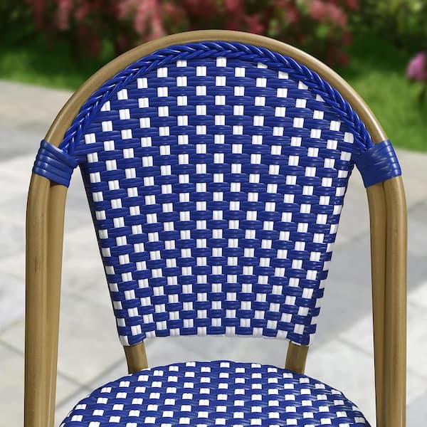 LEAF The Home Chair Depot Bistro Wicker Dark Chairs in Dining PPL04-DC-DB French Outdoor Blue for PURPLE Armless (2-Pack) - Chairs Patio Hand-Woven Indoor