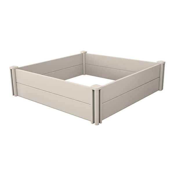 Yard Elements 4 ft. x 4 ft. Tan Raised Garden Bed Vinyl Planter Box for