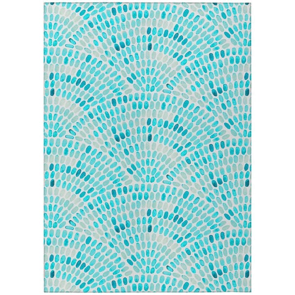 Surfside Aqua 3 ft. x 5 ft. Geometric Indoor/Outdoor Area Rug