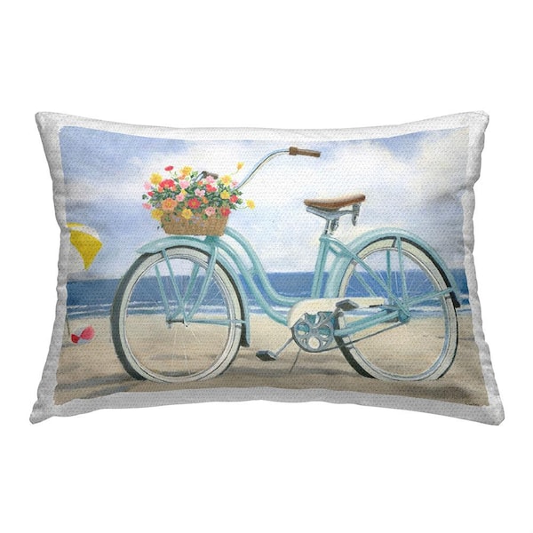 Stupell Industries Floral Bike on Shore Blue Rectangular Outdoor Throw Pillow