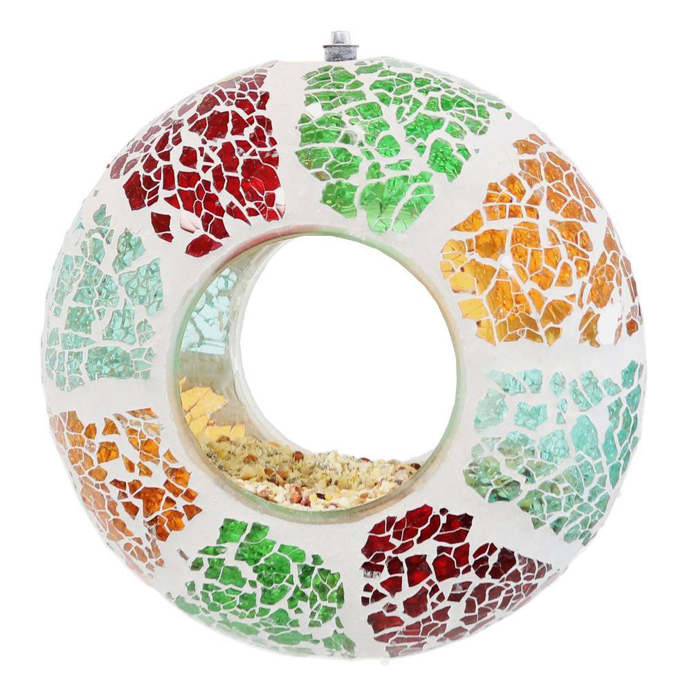 6.5" Summer Mosaic Glass Hanging Bird Feeder