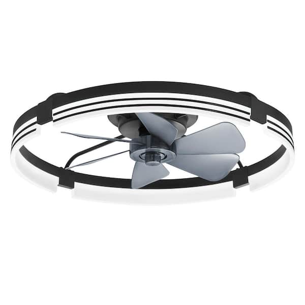 24 in. Indoor Black Dimmable Fandelier LED 6-speed Flush Mount Low Profile Ceiling Fan with Light and Remote for Bedroom