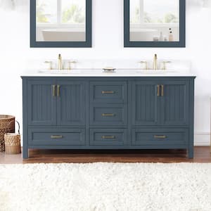 Isla 72 in. W x 22 in. D x 34.5 in. H Double Sink Bath Vanity in Classic Blue with Composite Stone Top in White