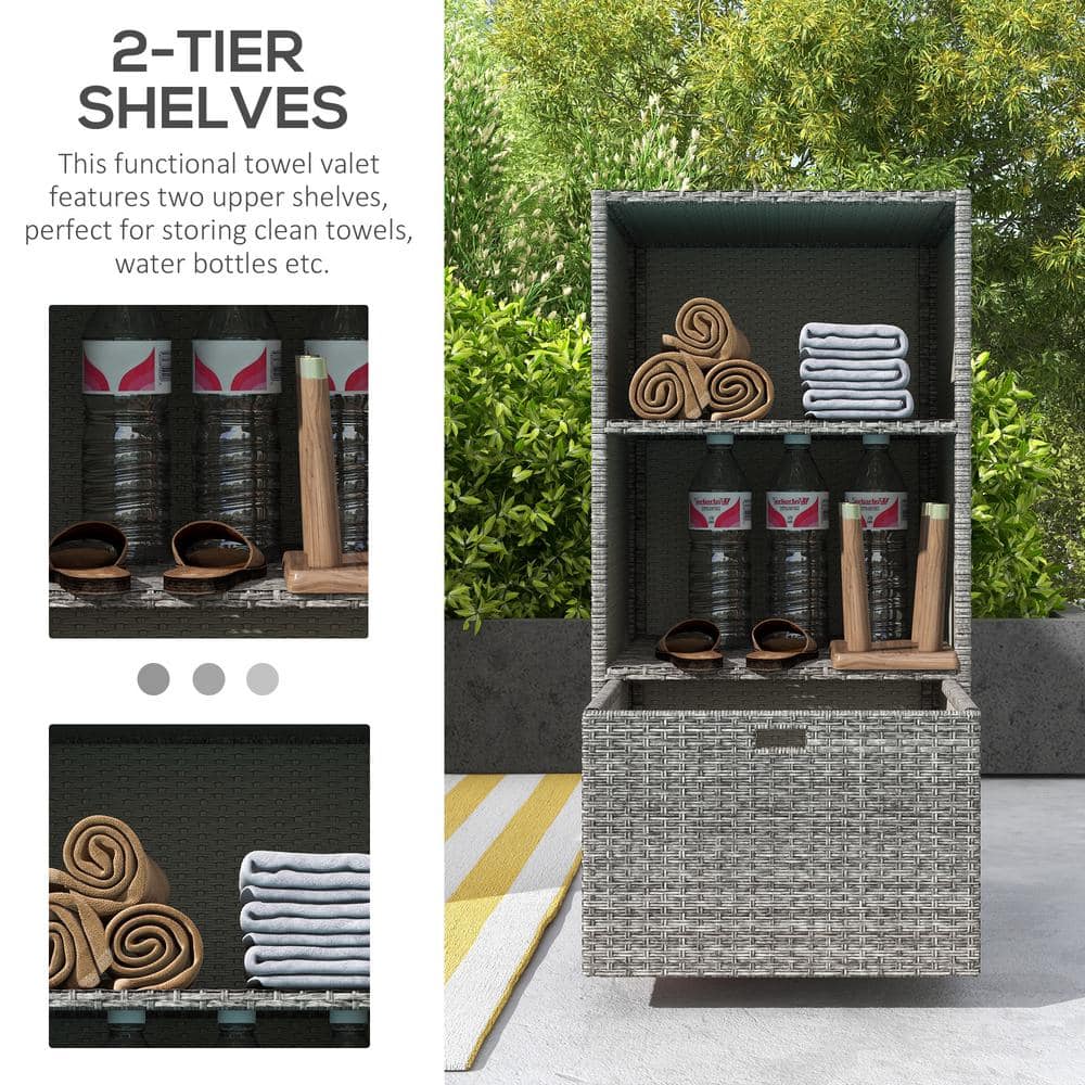 Mixed Gray Wicker Outdoor Storage Cabinet with Shelves