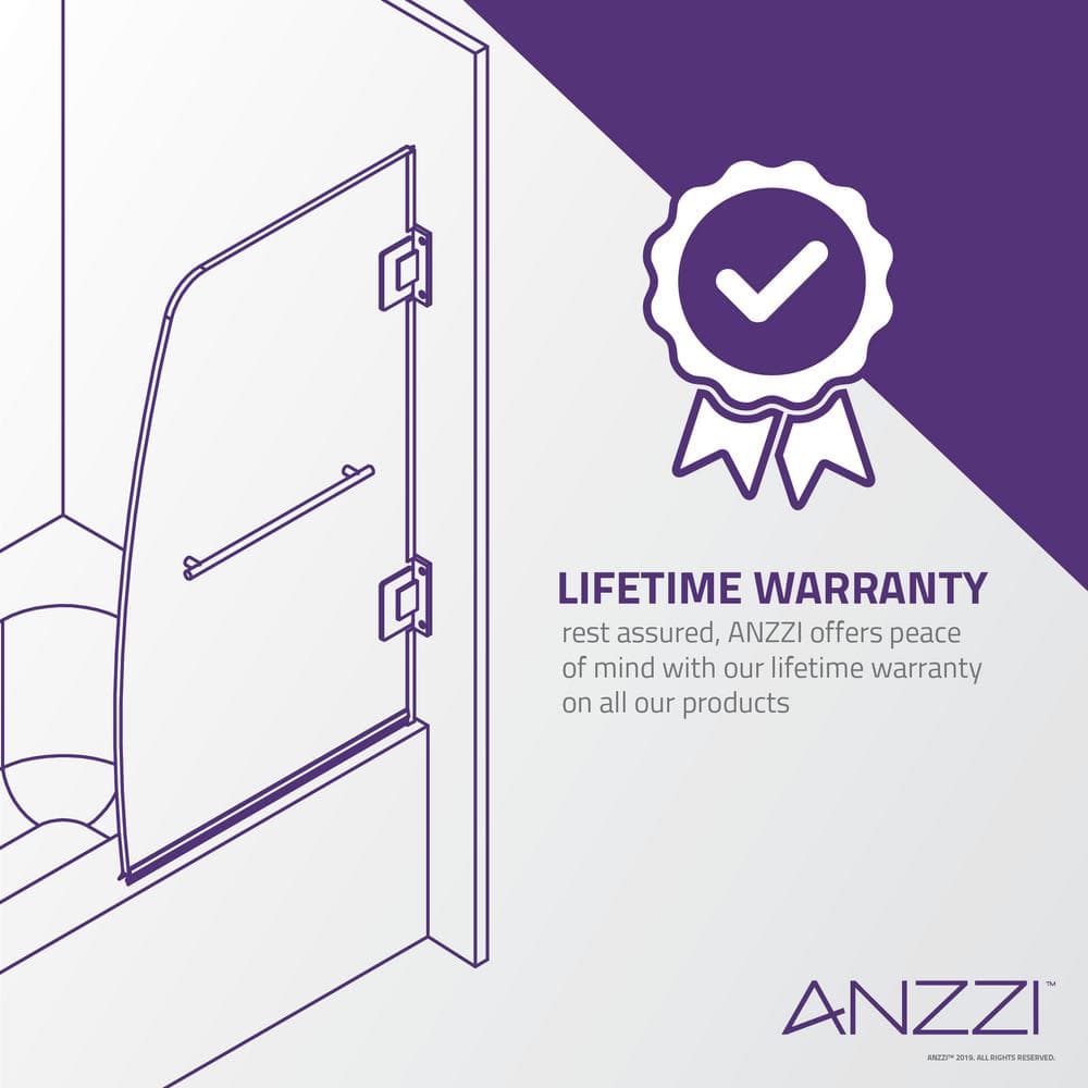 Vensea Polished Chrome Frameless Hinged Tub Door with Tsunami Guard
