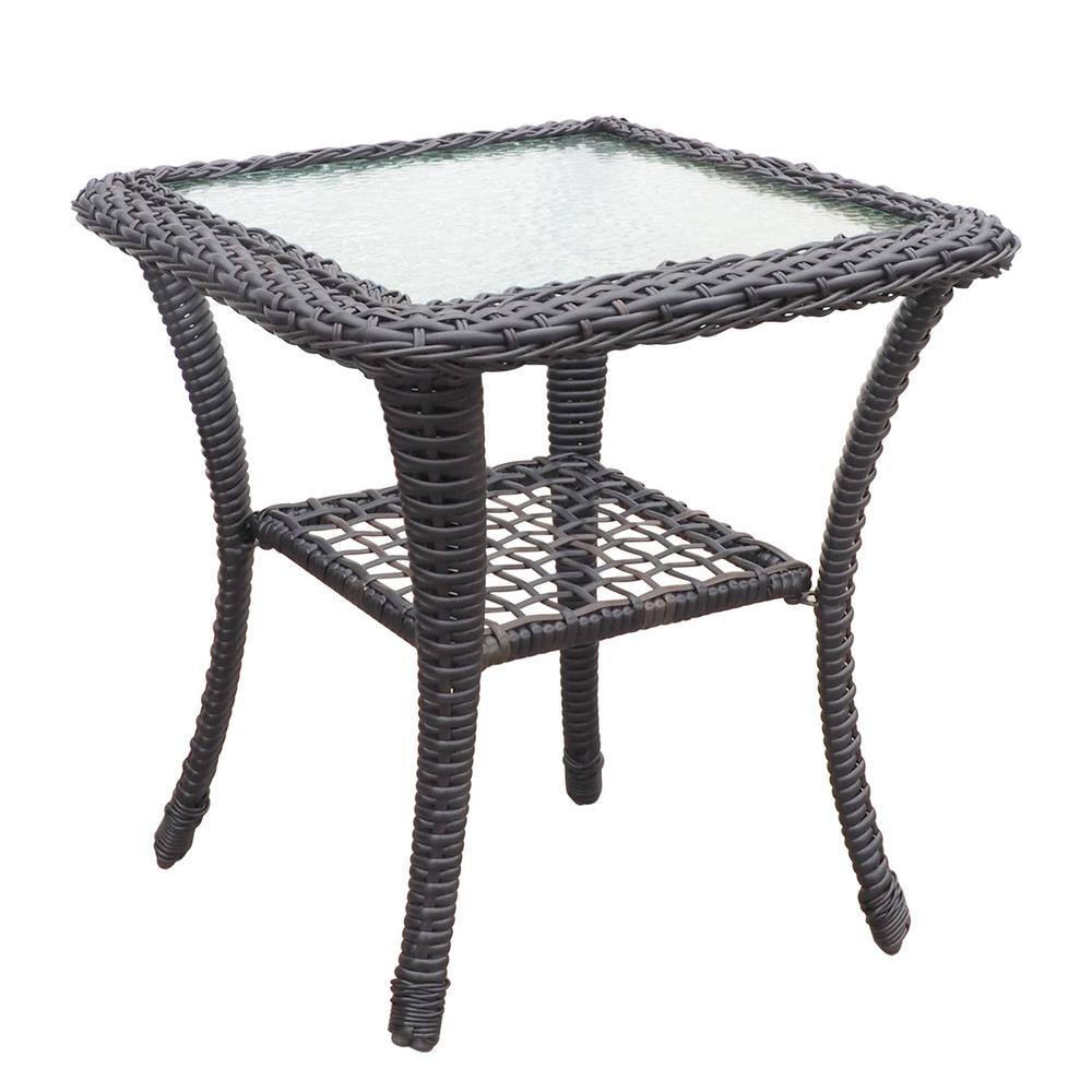 Khaki Wicker Swivel Glider Rocker Patio Set with Glass Table
