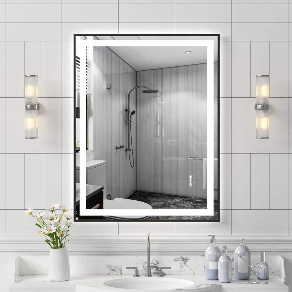 28 in.x36 in. Black Tempered MirrorDual LED Light StripsFront and Back Lighting price history on PriceWatchPro