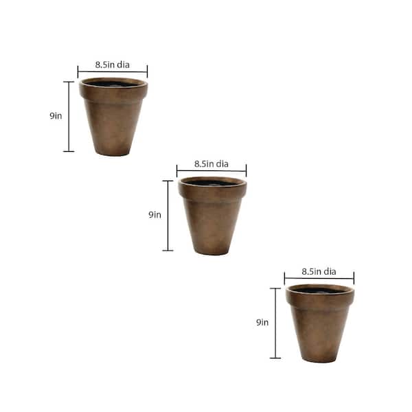 MPG Small Composite Fence Pots Plain for Shadow Box Fences in a Dark Terracotta Finish (Set of 3)