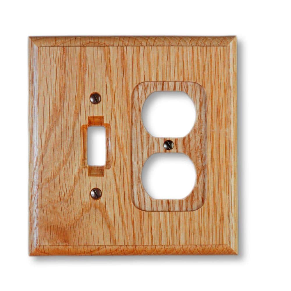 Light Oak 2-Gang Wood Wall Plate with Toggle and Duplex