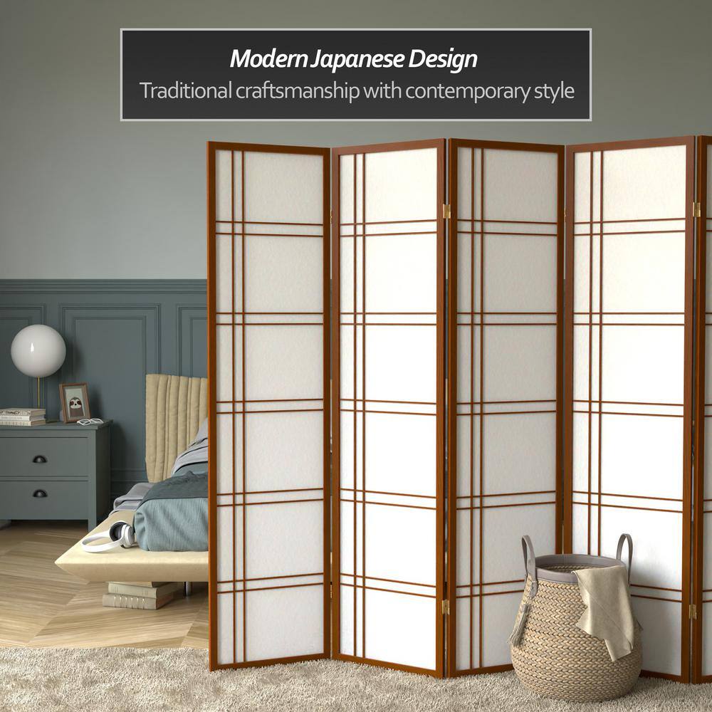 6 ft. Tall Walnut Shoji Screen with Double Cross Design