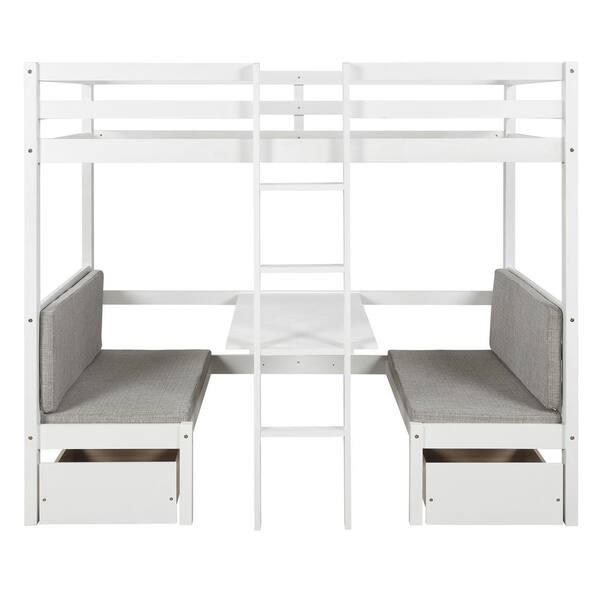 Harper Bright Designs White, Twin Loft Bunk Bed With Futon Chair Desk