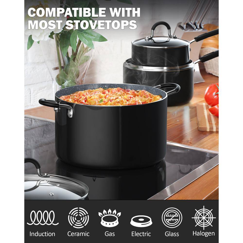 8-Piece Gray Nonstick Aluminum Cookware Set with Glass Lids
