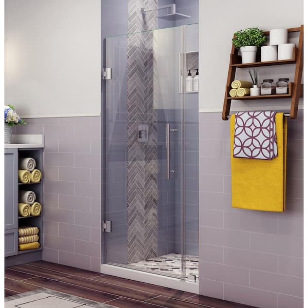 Aston Belmore 27.25 in. to 28.25 in. x 72 in. Frameless Hinged Shower Door in Stainless Steel