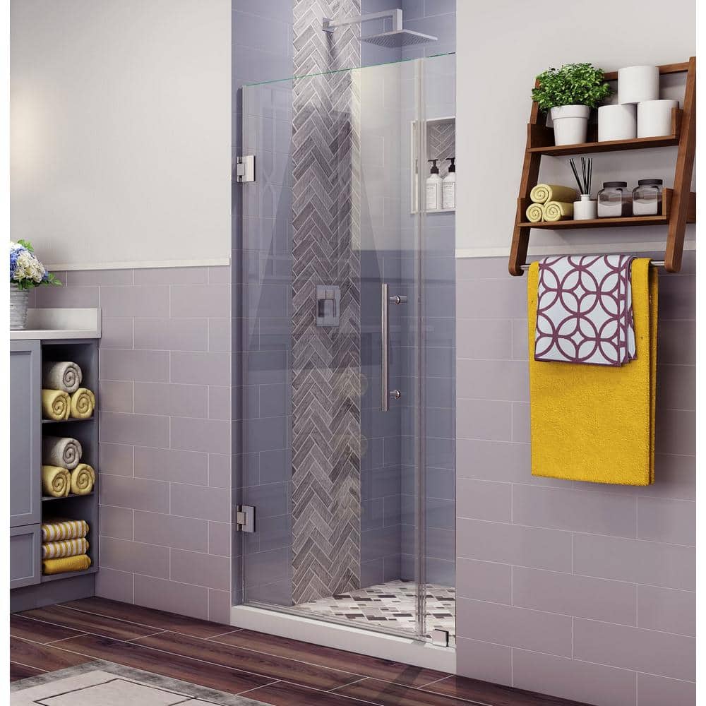 Belmore 72" Frameless Hinged Shower Door in Clear Glass and Stainless Steel
