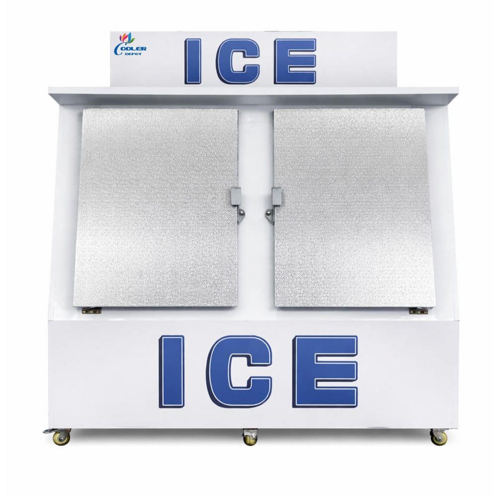 72in. 60 cu. ft. Commercial Auto / Cycle Defrost Upright Freezer Outdoor Ice Storage 200 Bags in White