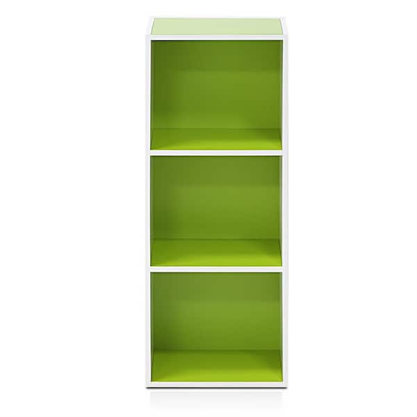 Furinno Tropika 31.49 in. Green/White Faux Wood 3-shelf Standard Bookcase with Storage
