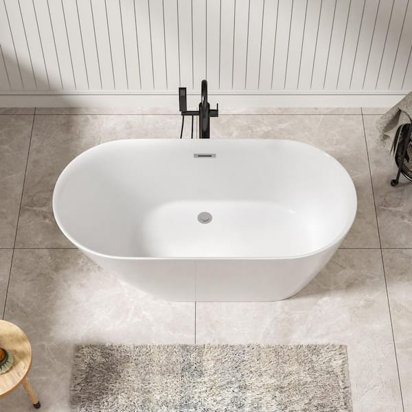 59 in. x 29.5 in.Rectangular Freestanding Soaking Tub Acrylic Bathtub with Center Drain in White