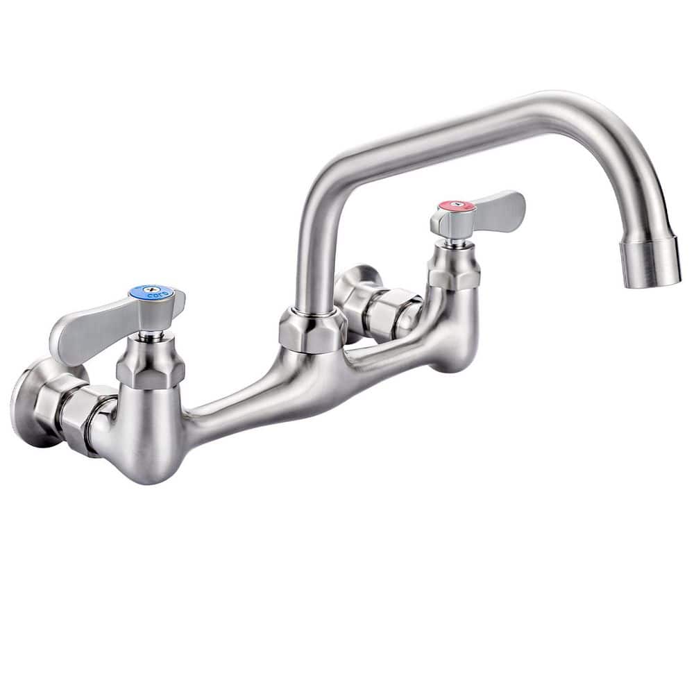 Commercial Faucet with 8 in. Swivel Spout, Double Handle Wall Mounted Standard Kitchen Faucet in Brushed Nickel price history on PriceWatchPro