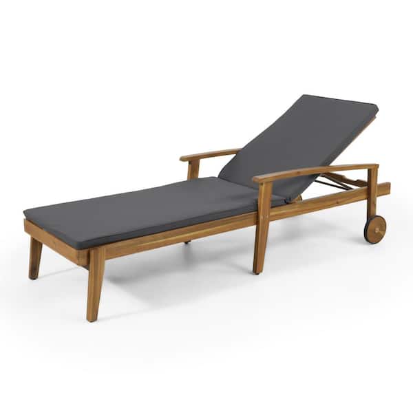 Noble House Senia Wood Outdoor Chaise Lounge with Dark Gray Cushion