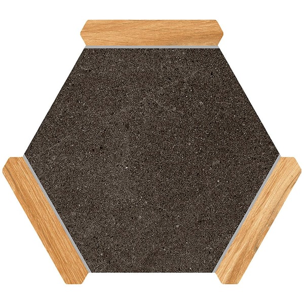 Apollo Tile Aureole 8.66 in. x 9.84 in. Matte Jet Black and Brown Porcelain Hexagon Wall and Floor Tile 8.07 sq. ft./Case - 18 Sheet