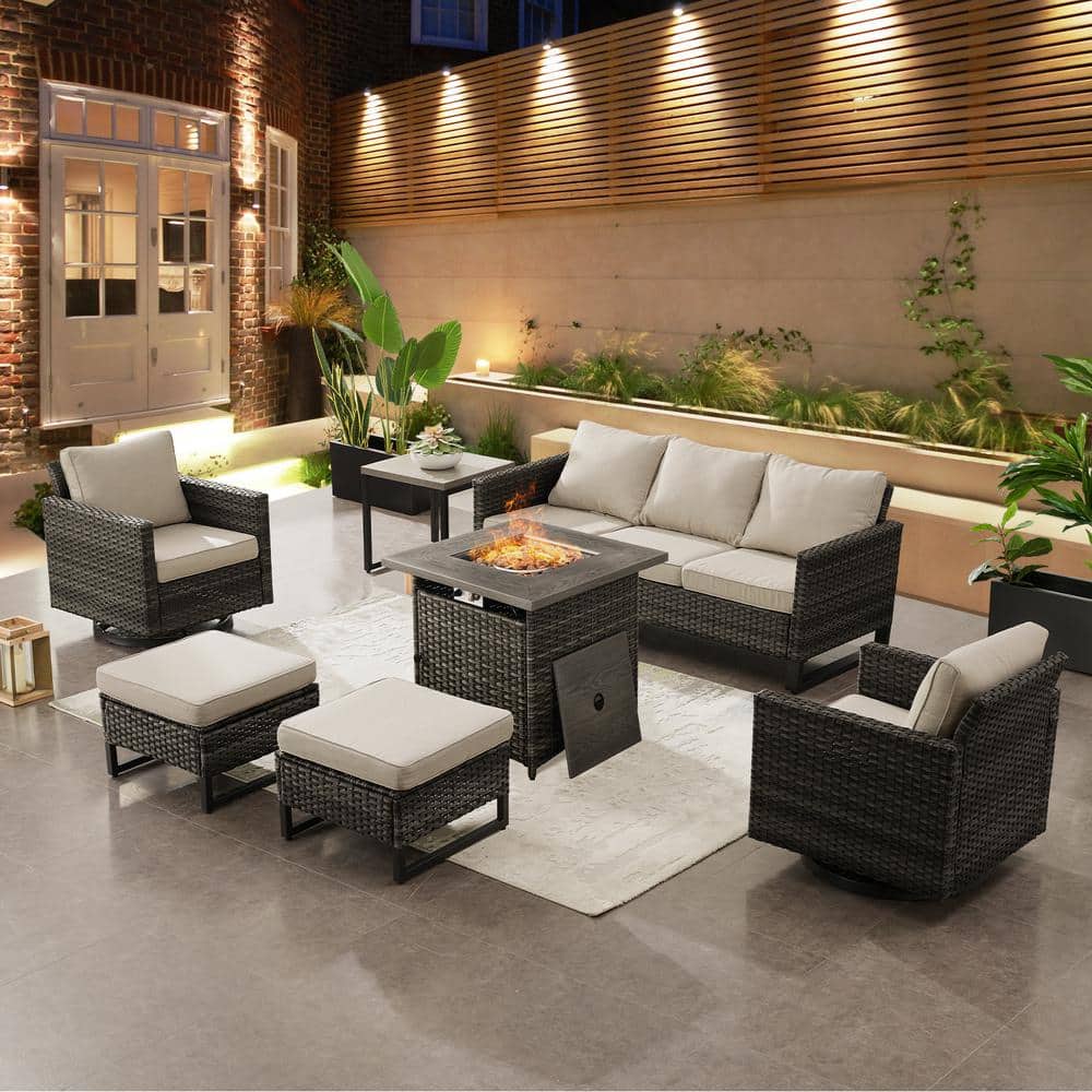 Valenta Gray 7-Piece Wicker Patio Conversation Set with Beige Cushions price history on PriceWatchPro
