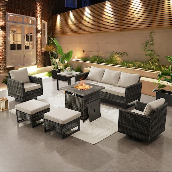 Gymojoy Valenta Gray 7-Piece Wicker Patio Conversation Set with Beige Cushions