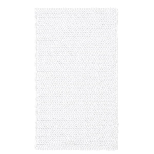 Vsmile 24 in. x 40 in. 100% White Cotton Chenille Chain Stitch Bathroom Rug with Non-Skid Backing
