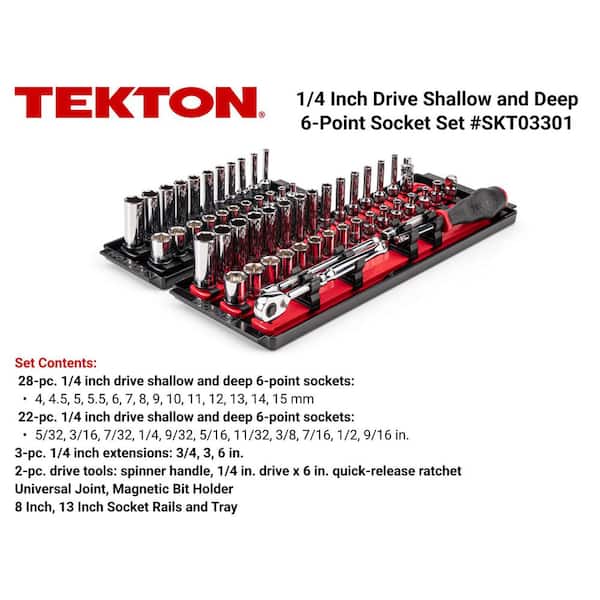 1/4 in. Drive 6-Point Socket and Ratchet Set with Rails (5/32 in.-9/16 in., 4 mm-15 mm) (57-Piece)
