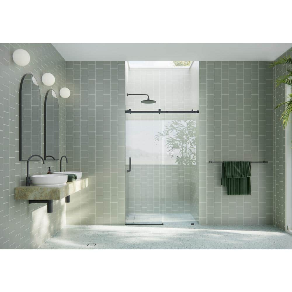 Astro 48" Frameless Glass Sliding Shower Door with Matte Black Hardware