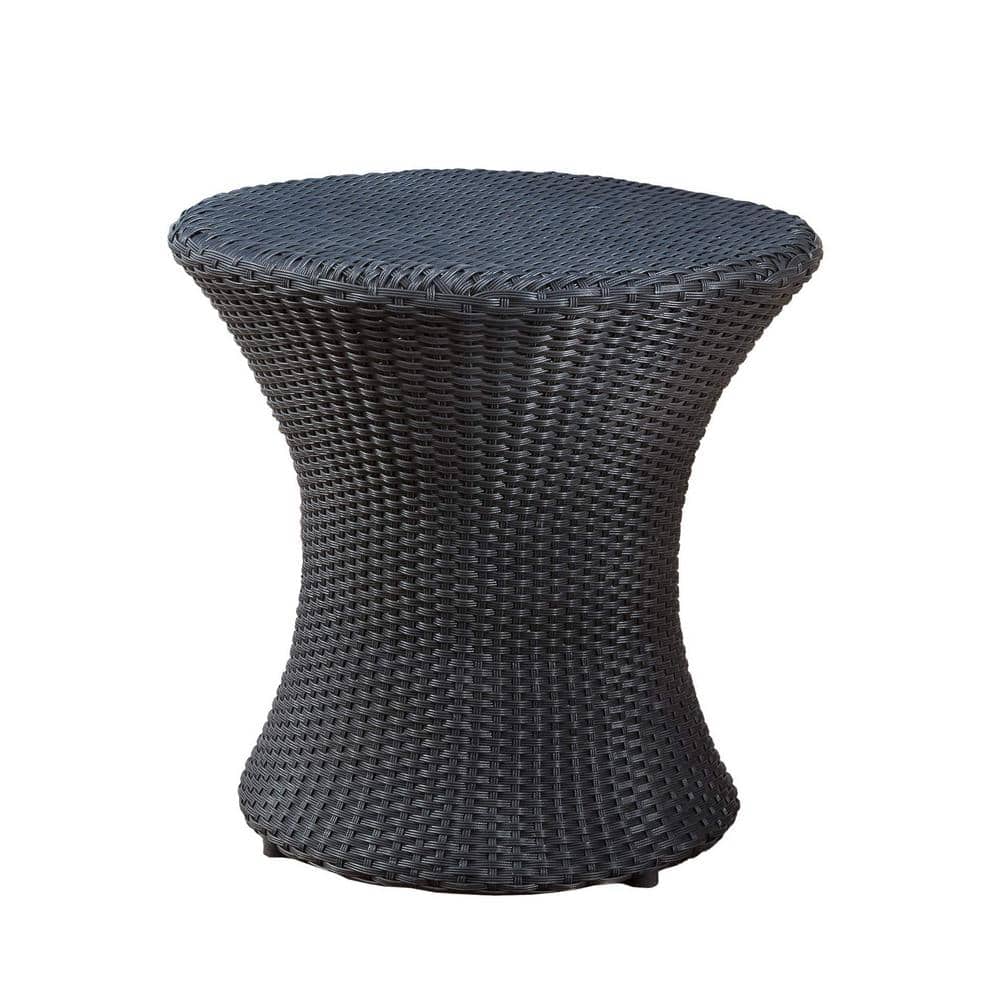 Black Wicker Round Outdoor Accent Table