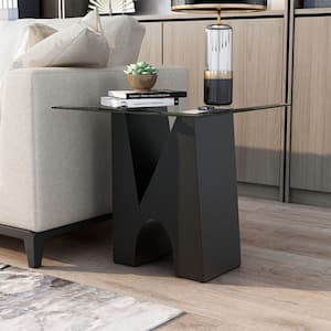 Handa 24 in. Clear and Black Square Glass End Table