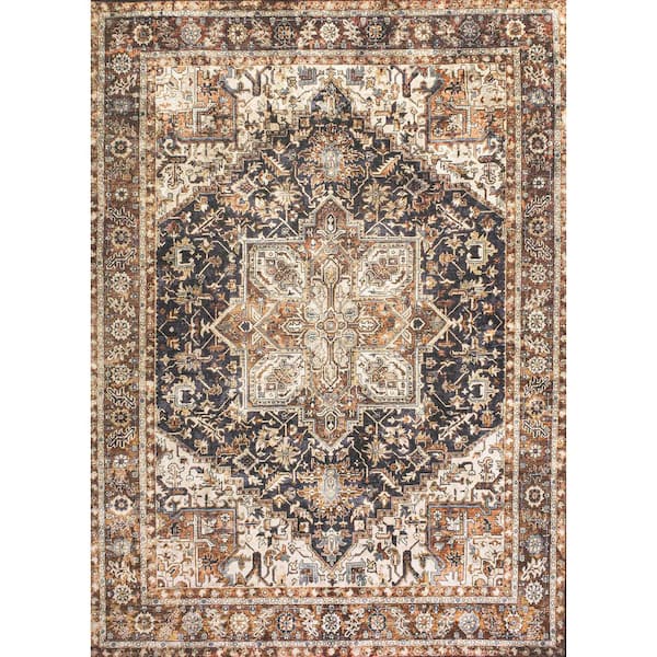 Black/Terra 3 ft. x 5 ft. Chapell Chenille Mid-Century Medallion Machine-Washable Area Rug