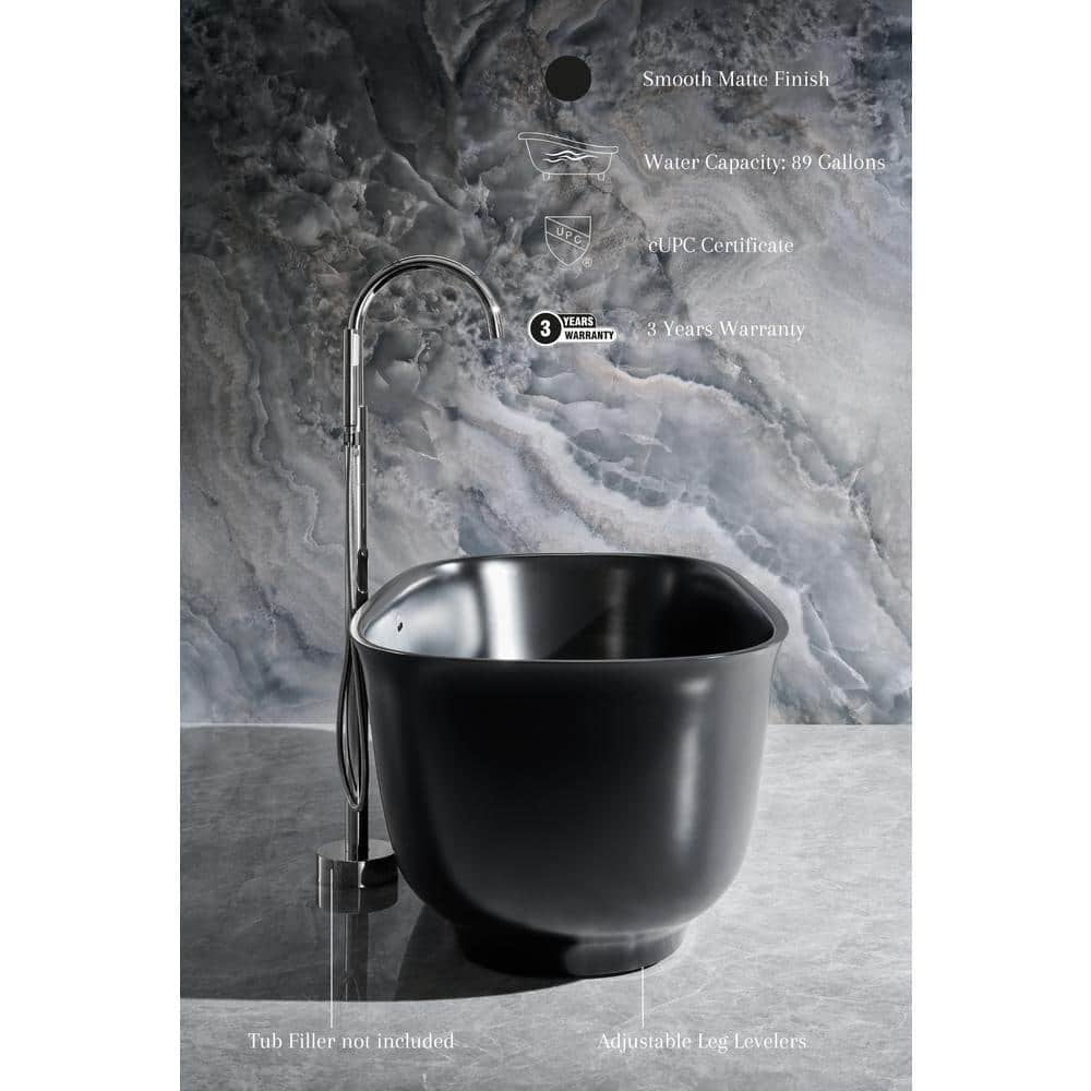 Fiore 67'' Matte Black Acrylic Freestanding Bathtub