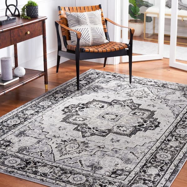 Brentwood 5 ft. x 8 ft. Black/Ivory Medallion Distressed Ornate Area Rug