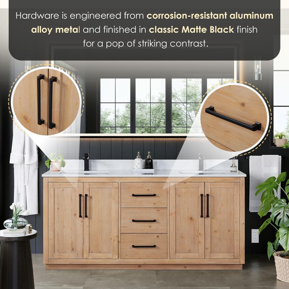 Cicero 72" Light Brown Fir Wood Bathroom Vanity with White Stone Countertop