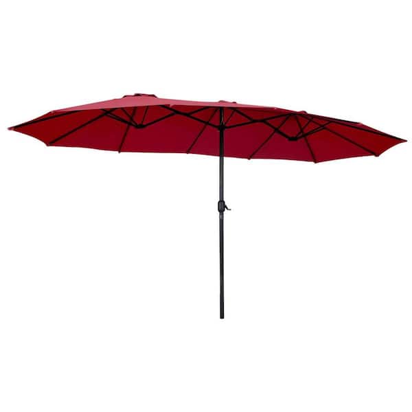 ANGELES HOME 15 ft. Steel Market Double-Sided Patio Umbrella in Wine
