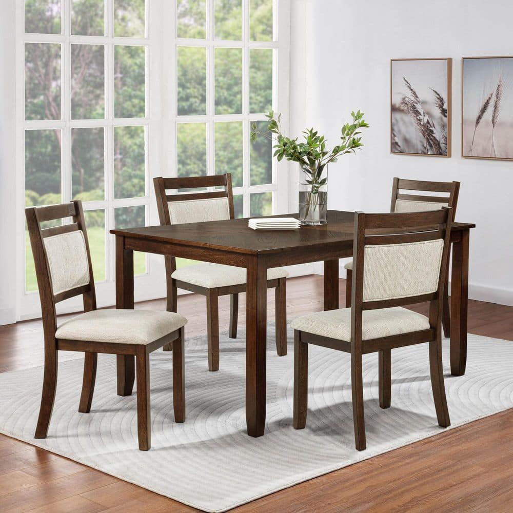 Jaxon Traditional 5-Piece Rectangular Brown Wooden Top Dining Set Seats 4 with Upholstered Side Chairs price history on PriceWatchPro