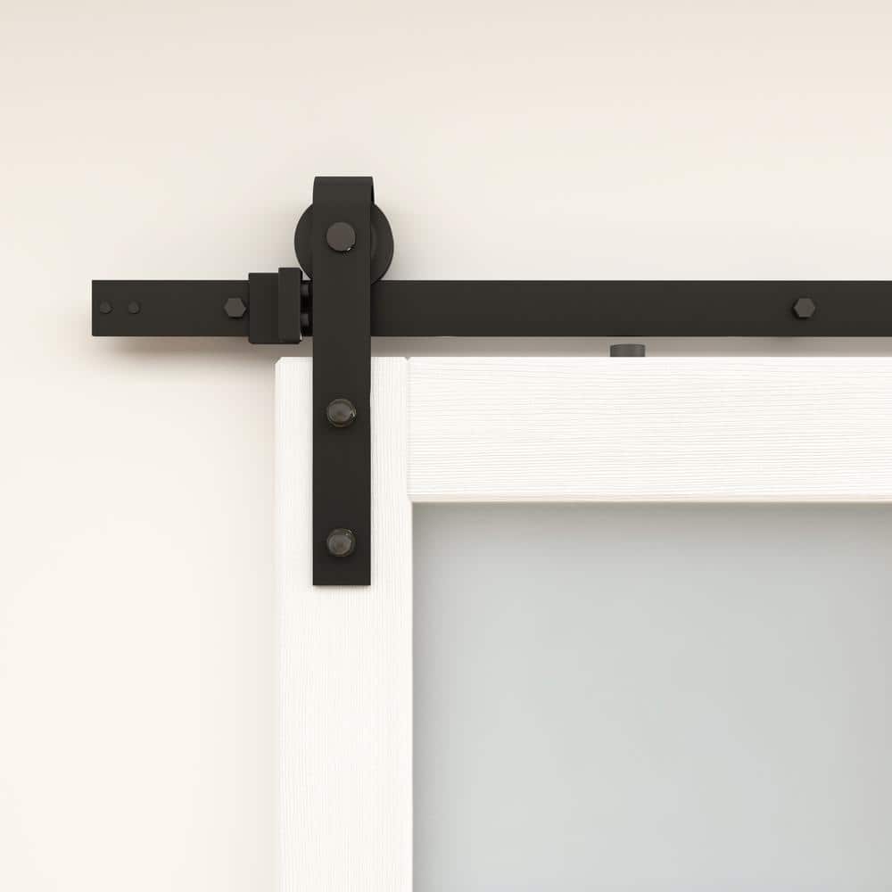 72 in. x 84 in. Frosted Glass White MDF Double Sliding Barn Door Kit