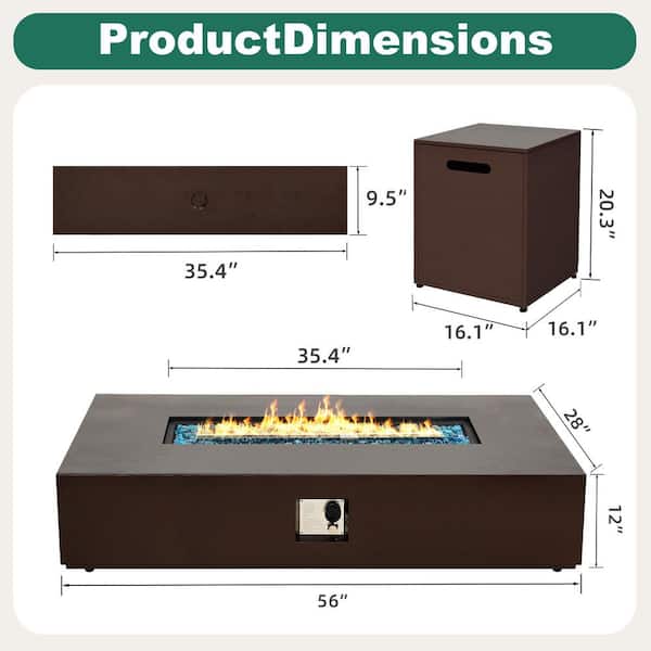 56 in. 50,000 BTU Outdoor Fire Pit Table with Propane Tank Cover, Fire Glass Beads and Lid