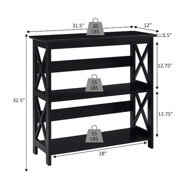 Convenience Concepts Oxford 32.25 in. H Gray MDF 3-Shelf Bookcase