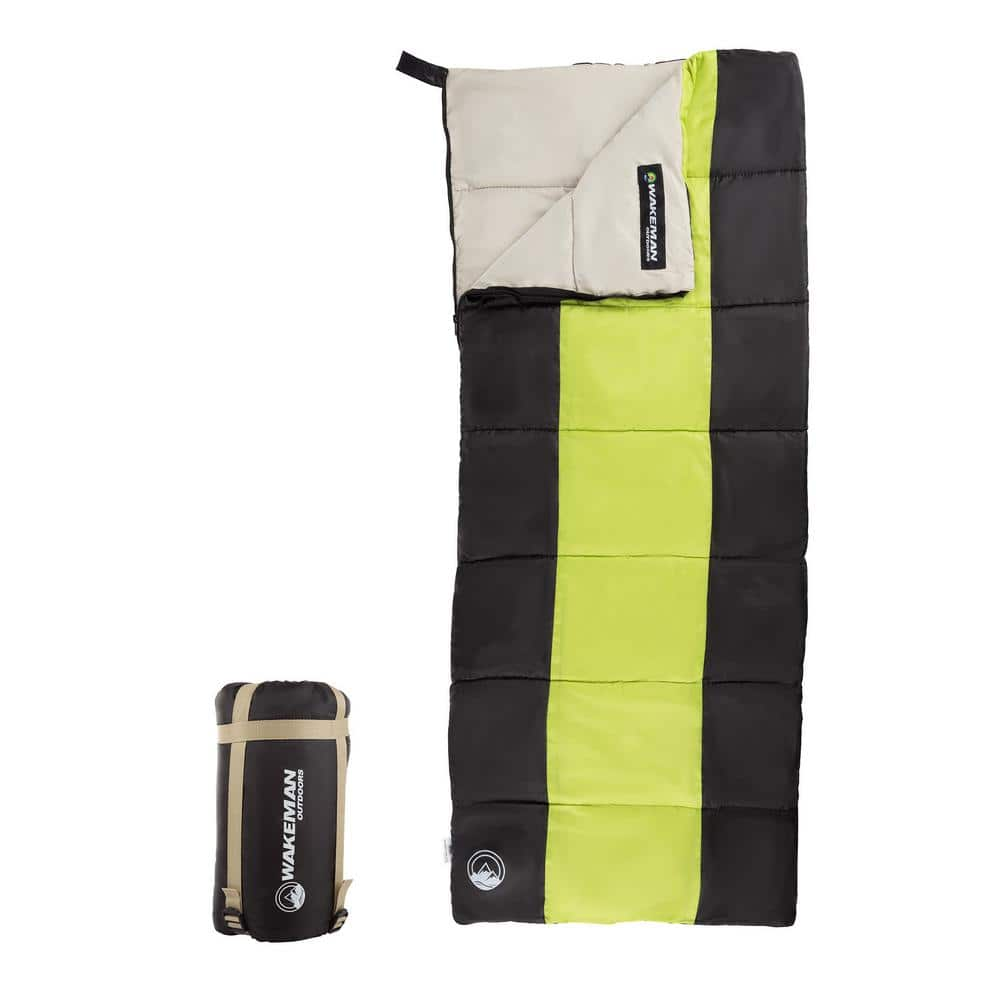 Wakeman Outdoors Kids Lightweight Sleeping Bag with Carrying Bag and Compression Straps in Neon Green/Black